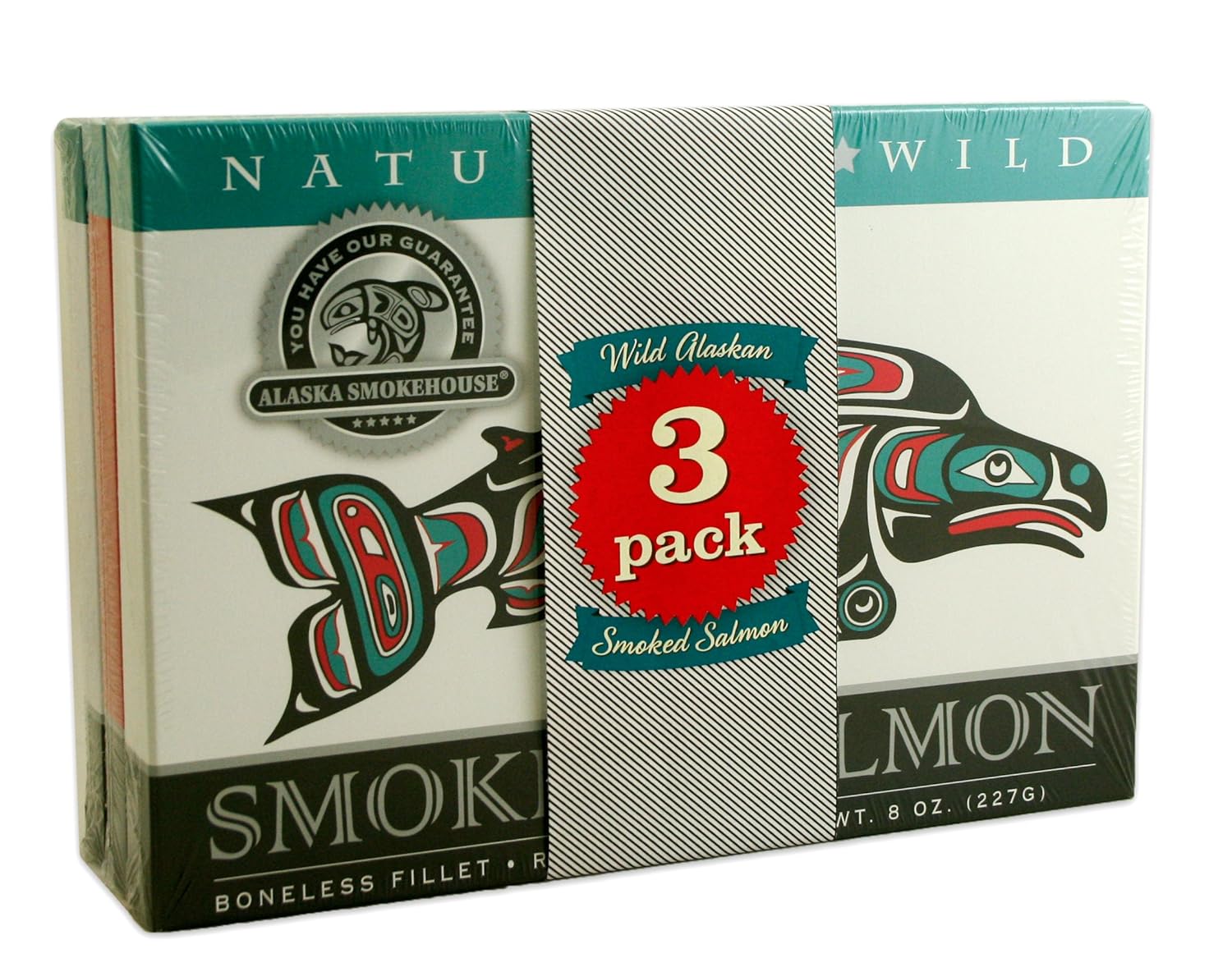Detalle de Alaska Smokehouse Jumbo Smoked Salmon, 8 oz, 3-Count Variety Pack, Hot-Smoked