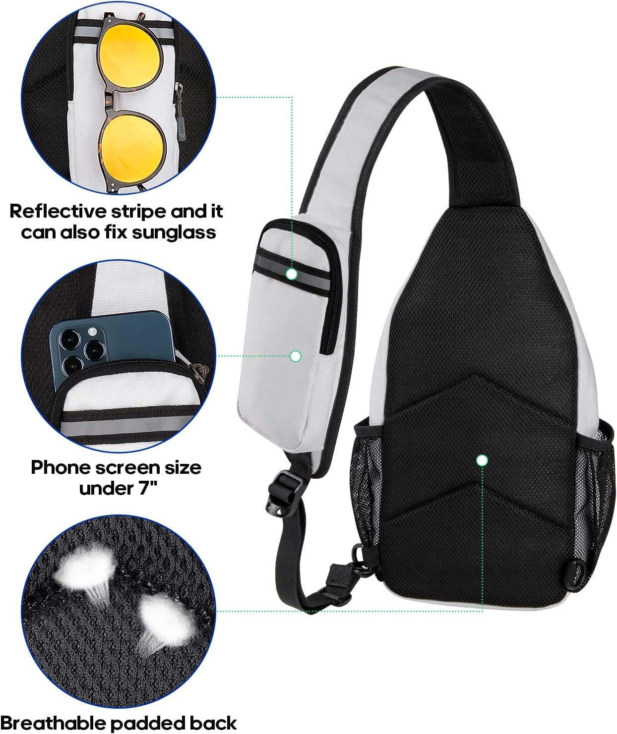 Detalle de WATERFLY Sling Rucksack Umhängetasche mit verstellbarem Schultergurt – für Wandern, Joggen & Alltag