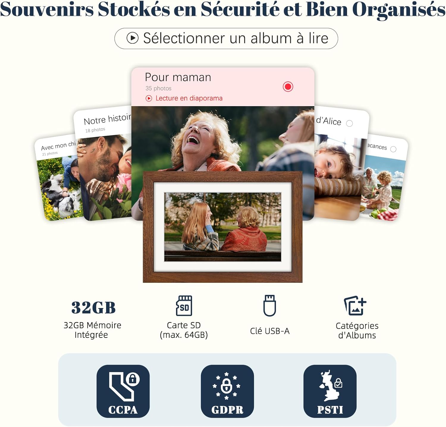 Thumbnail 3 de Frameo Cadre Photo Numérique WiFi 10.1" Noyer — 32 Go, Écran IPS tactile 1280 x 800