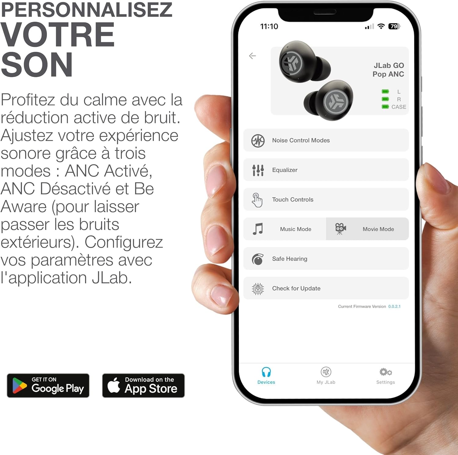 Thumbnail 4 de JLab Go Pop ANC – écouteurs Bluetooth intra-auriculaires avec réduction de bruit, micro MEMS, multipoint et autonomie 24+ h