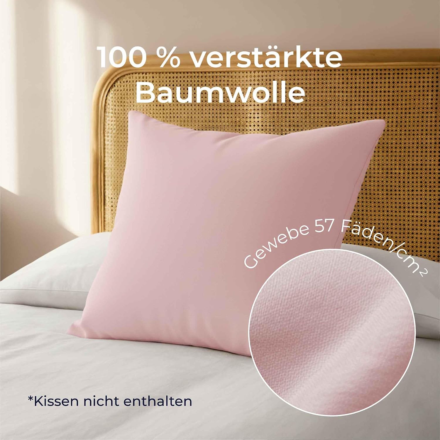 Thumbnail 2 de Kissenbezug 40x40 Baumwolle Renforcé (2er-Set) – Rosa, 57 Fäden/cm², Oeko-Tex, Dreamzie