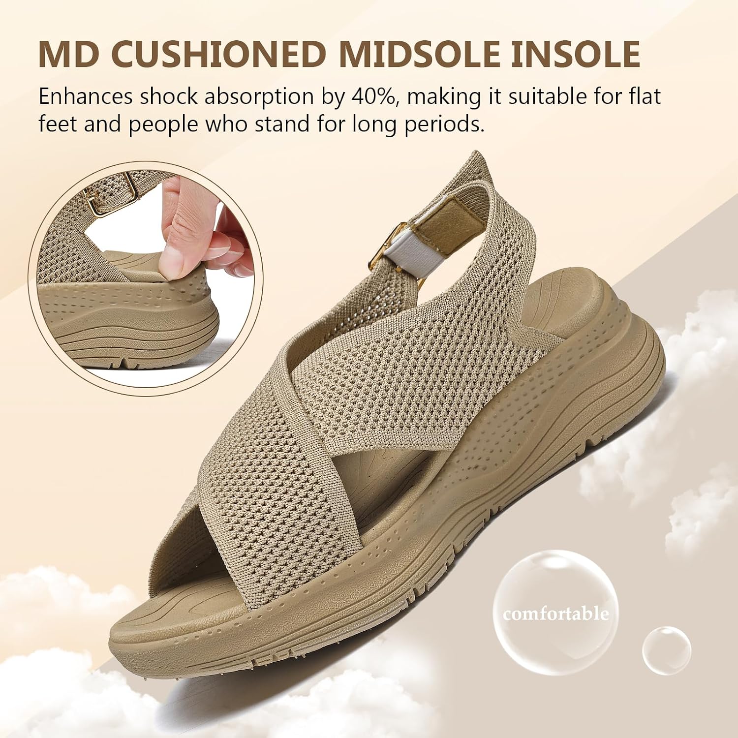 Detalle de Hanani Womens Orthopedic Sandals with Adjustable Straps and Arch Support