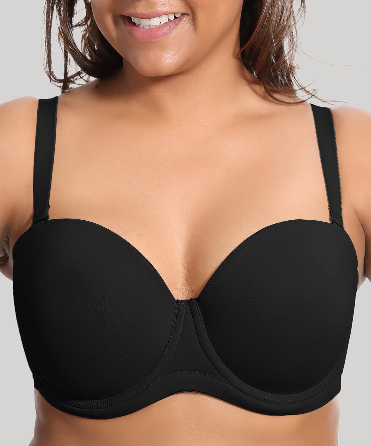 Detalle 2 de DELIMIRA Damen trägerloser BH mit Bügel & abnehmbaren Trägern (Große Größen, Seamless/Dirndl-BH)