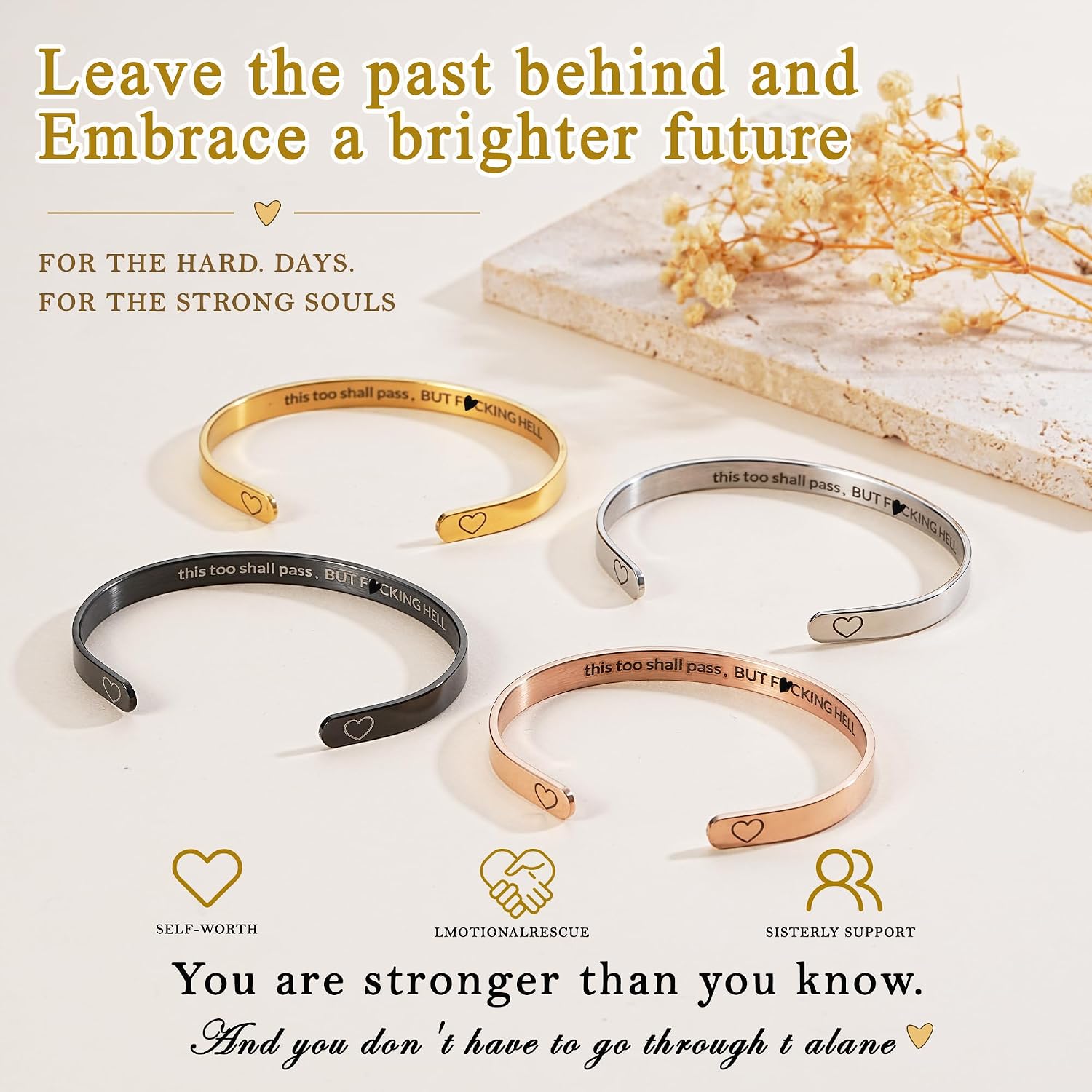 Thumbnail 4 de Smilya This Too Shall Pass Mantra Cuff Bracelet for Women