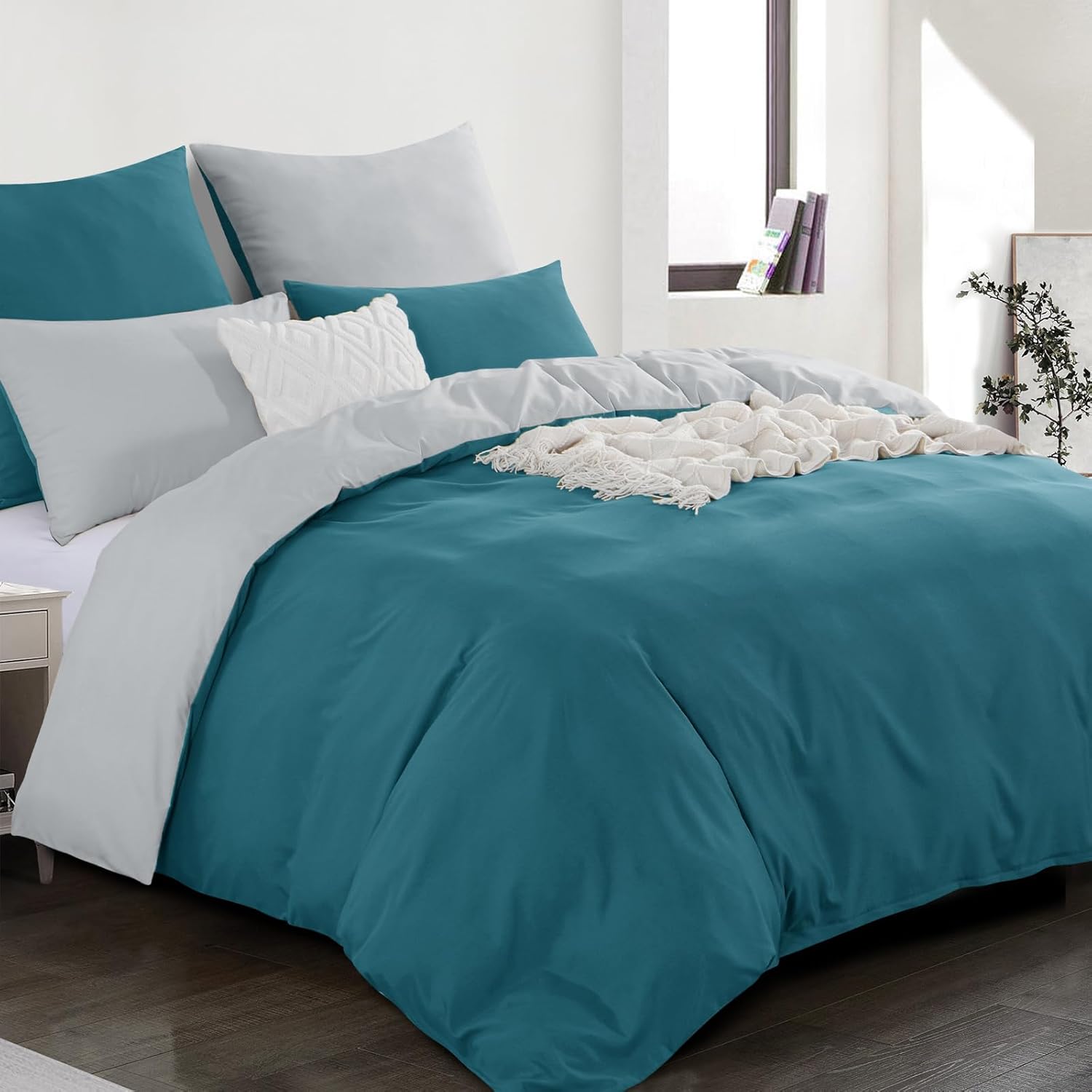 Thumbnail 1 de Aisbo King Size Reversible Duvet Cover Set (Teal and Grey) with Brushed Microfibre & 2 Pillowcases