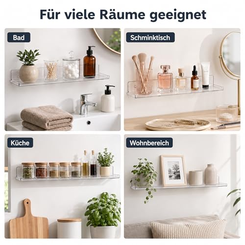 Detalle de AJIEQAQ 4 Stück Schweberegal Transparent – Acryl Wandregal 35,5 cm, Tragkraft bis 9 kg