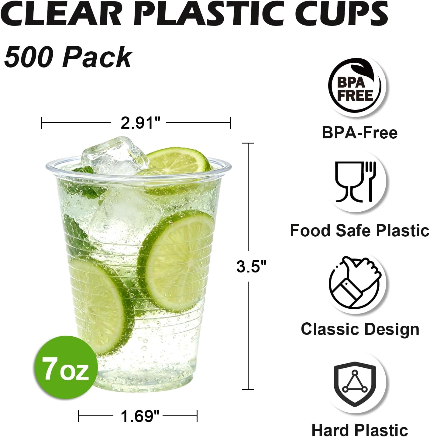 Detalle 2 de Lamosi 7 oz Clear Plastic Cups (500 Pack) – Durable, Disposable, Perfect for Parties