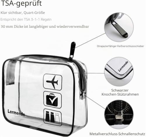 Detalle de Lermende Transparente Kulturtasche – TSA-konform, wasserdicht, PVC, 5er-Set