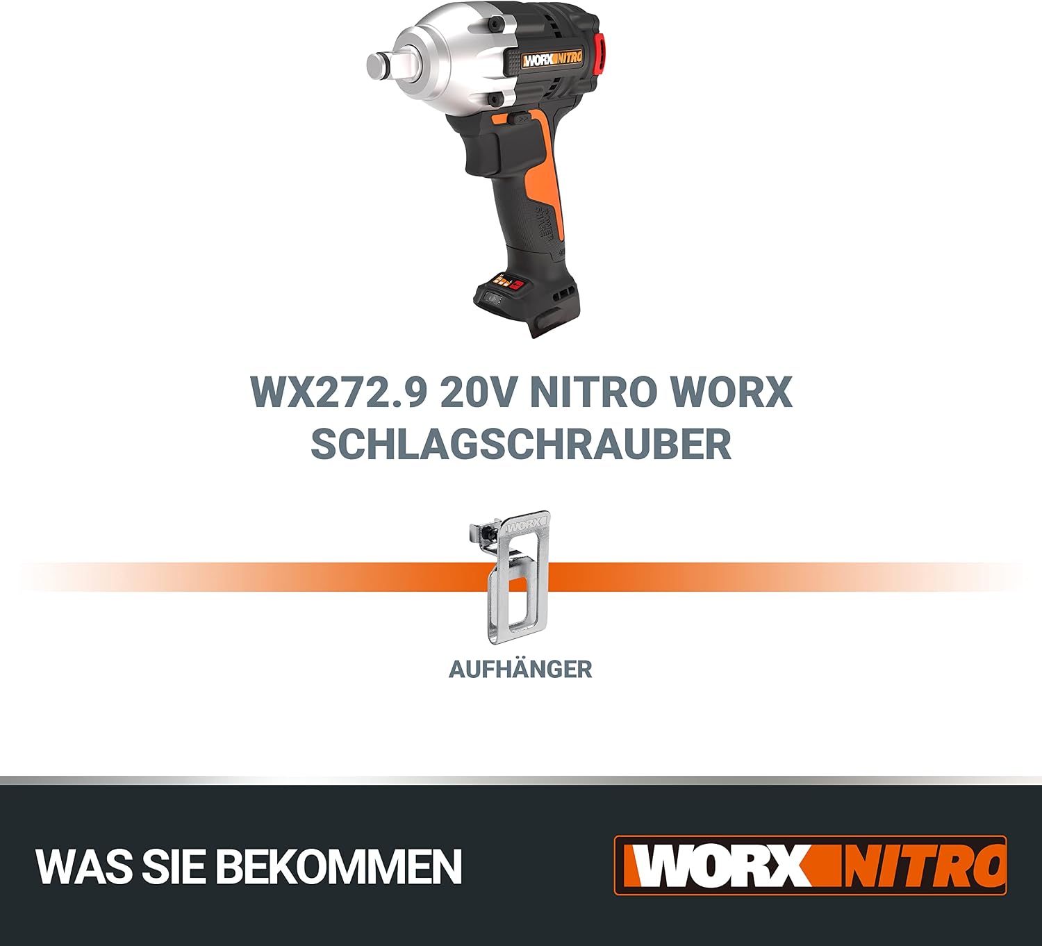Detalle de WORX WX272.9 Nitro Brushless Akku-Schlagschrauber 20V (bis 300 Nm) mit 3-Gang-Getriebe & LED – ohne Akku & Ladegerät