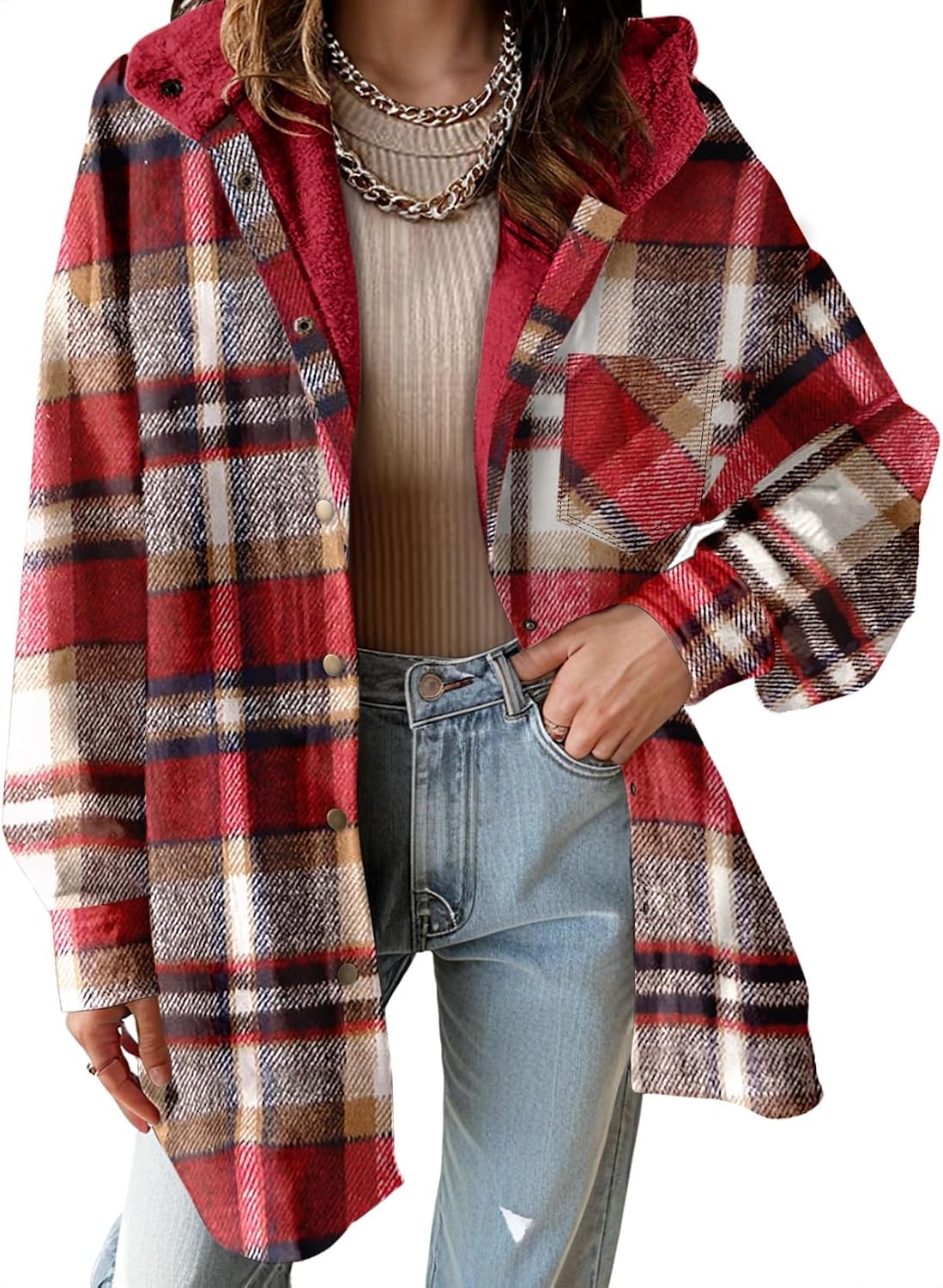 Thumbnail 6 de Dokotoo 2025 Flannel Hooded Plaid Shacket — Fleece Jacket