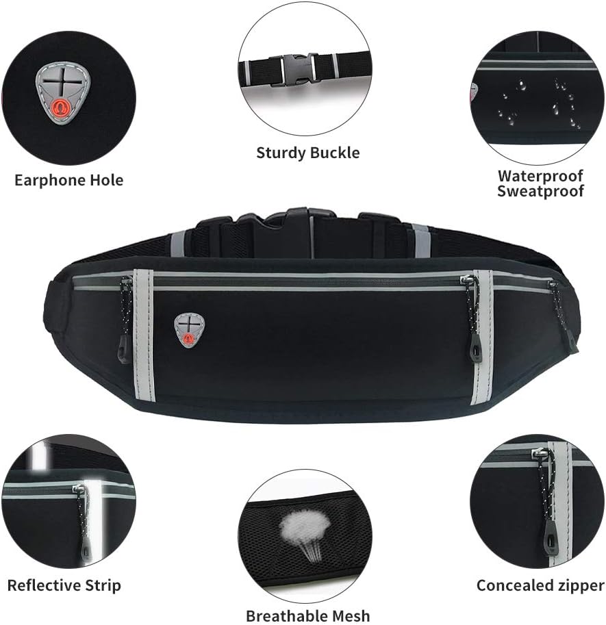 Detalle 2 de GORWRICH Running Belt with Waterproof Adjustable Elastic Strap (Full Black)