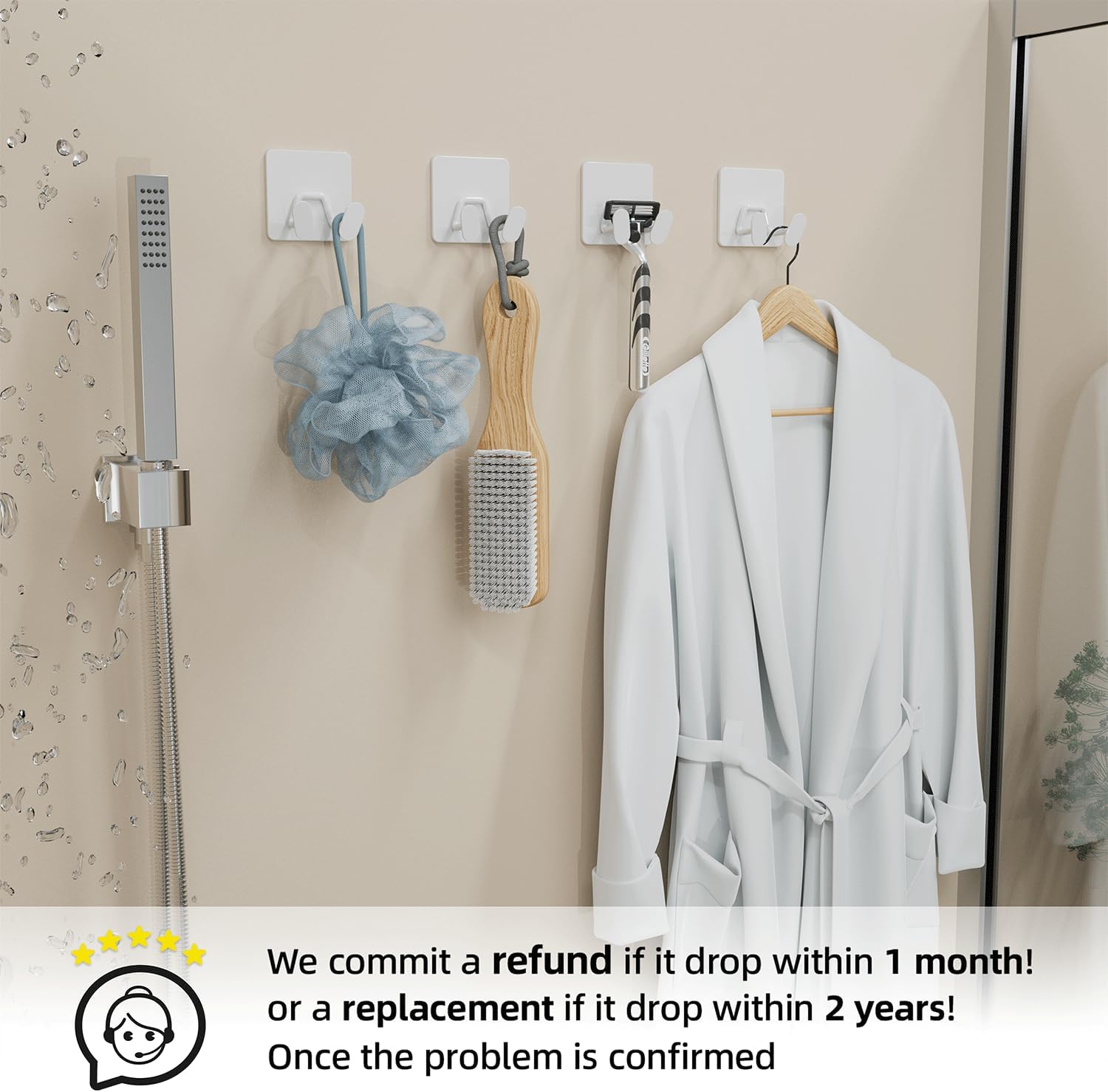 Thumbnail 6 de susswiff Adhesive Shower Hooks, White 4-Pack, Double-Hook Stainless Steel