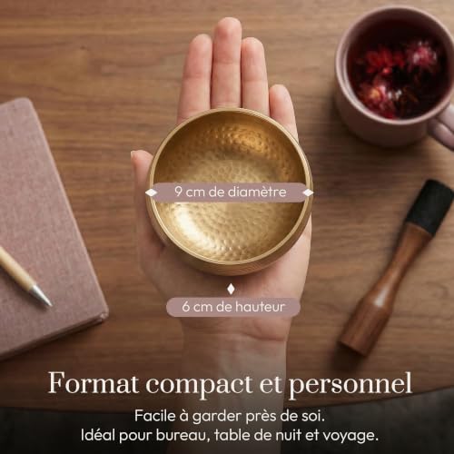 Detalle de Bol chantant tibétain Silent Mind – Anti-stress authentique, fabriqué à la main dans l’Himalaya