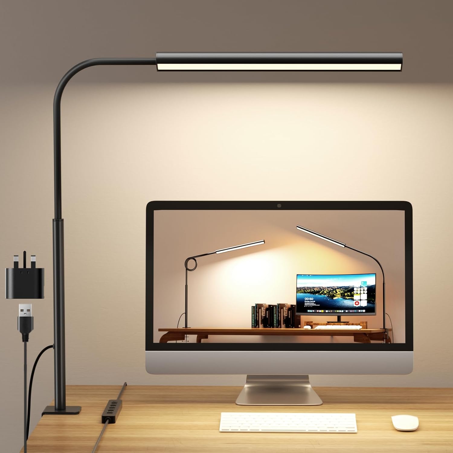 Thumbnail 6 de WHW3WIN LED Desk Lamp with Clamp and Base – Flexible Gooseneck, 5 Lighting Modes, 11 Levels, Timer & Memory