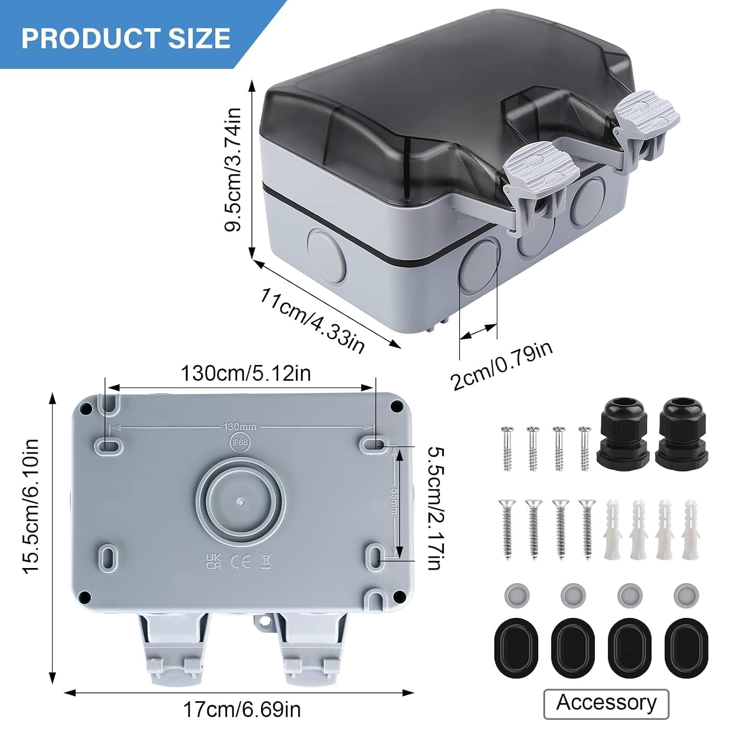 Detalle 2 de HOSPAOP MPG2-G dubbel buitenstopcontact IP66 met schakelaars en klapdeksel