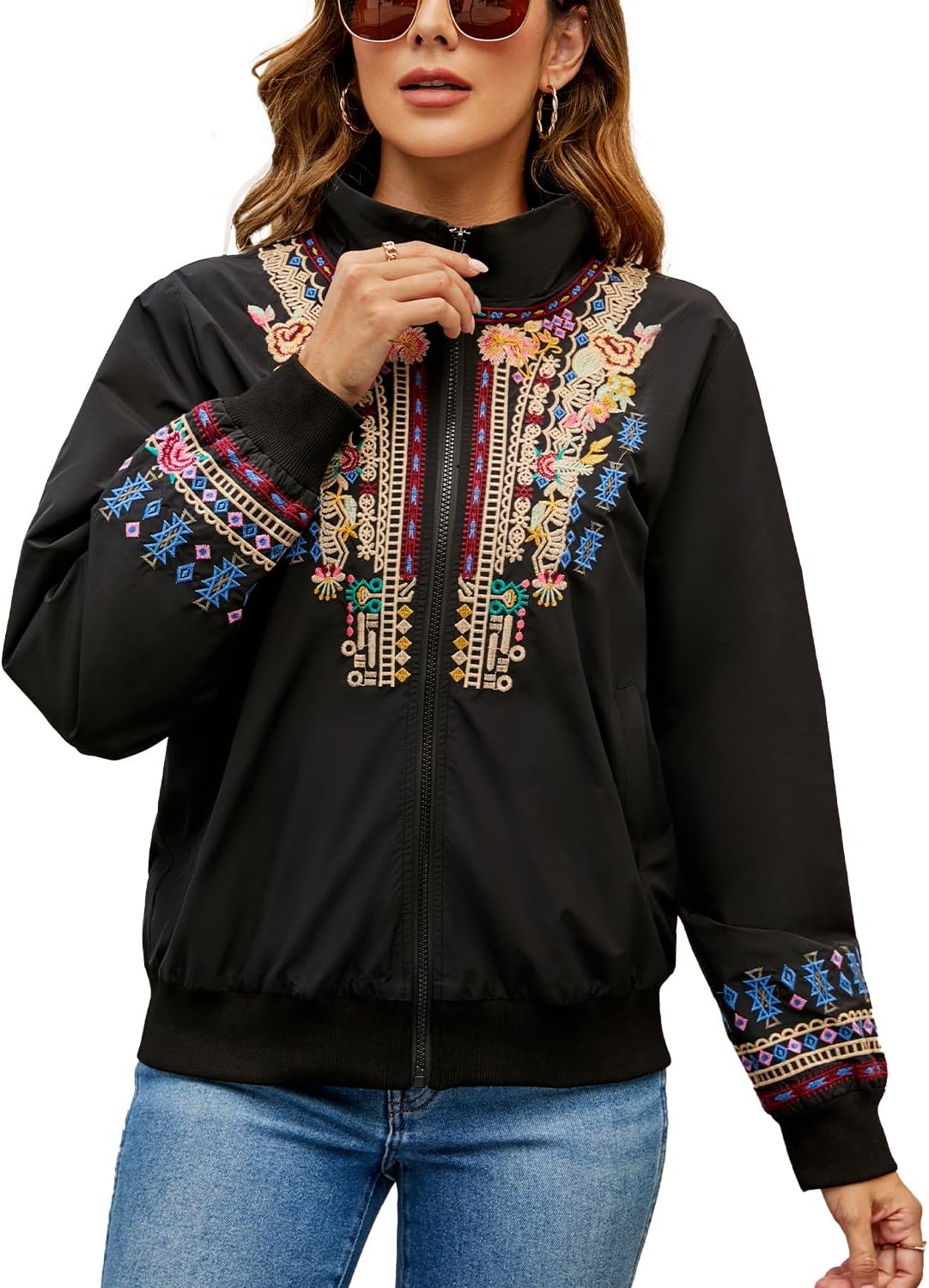 Detalle de drakloak Damen Stickerei-Jacke mit Stehkragen und Reißverschluss