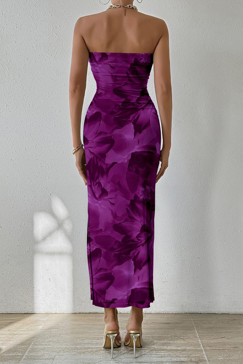 Thumbnail 1 de PRETTYGARDEN Women's Strapless Bodycon Floral Maxi Dress