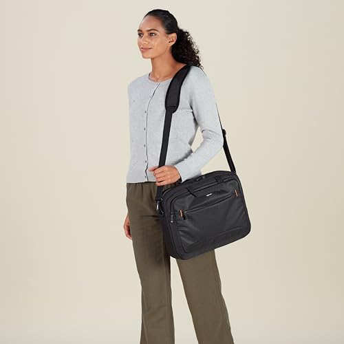 Detalle 2 de Amazon Basics Borsa a tracolla per laptop compatto: custodia imbottita e tasche accessorie per trasporto sicuro fino a 43,94 cm