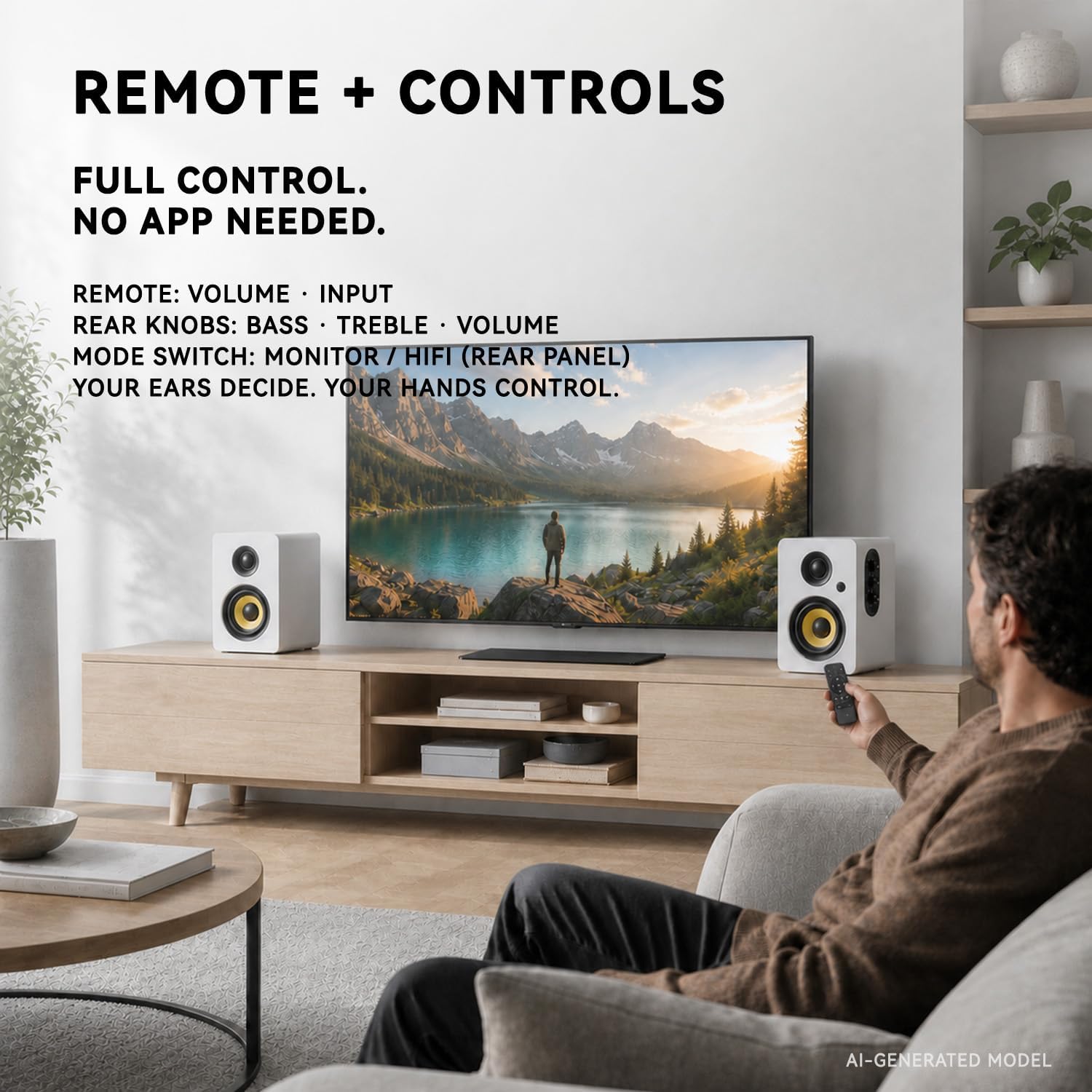 Thumbnail 6 de Sanyun SW206 80W 2.0 Active Bookshelf Speakers, White Pair with Dual Modes