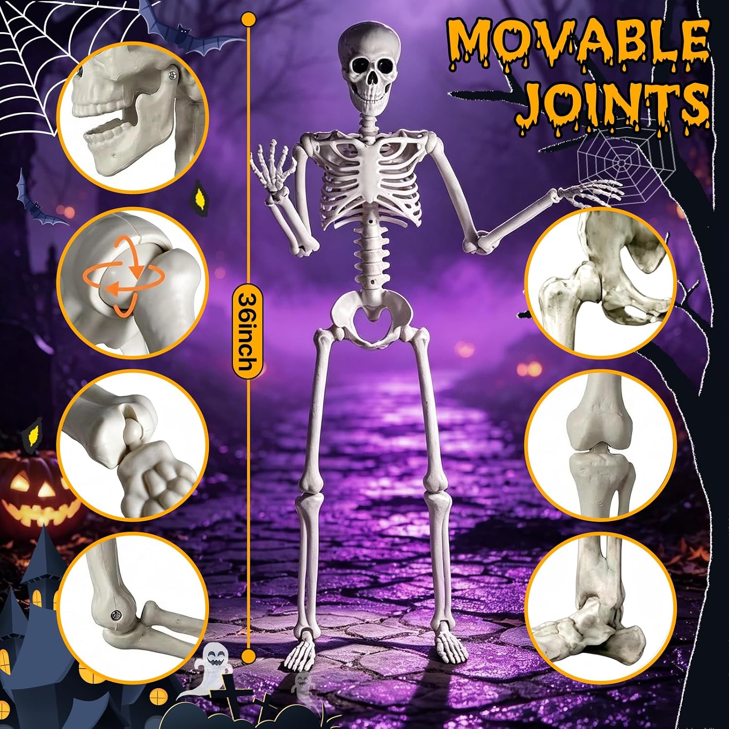 Detalle de HBSTK Pose-N-Stay 36-Inch Halloween Skeletons, 2-Pack with Posable Joints