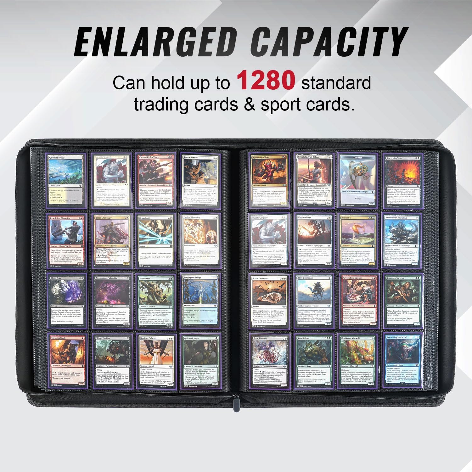 Detalle de Migitec TB-1280 16-Pocket Trading Card Binder, 1,280-Card Capacity, Zippered