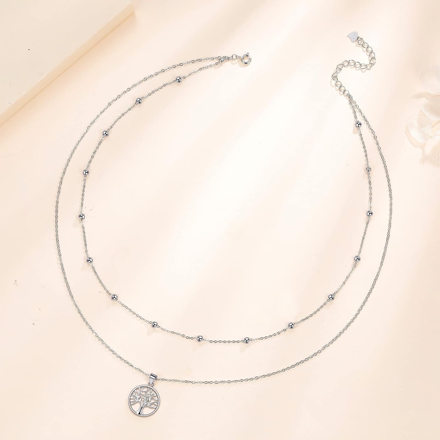 Detalle de Collier arbre de vie en argent sterling 925 J.WUEN pour femme (45 + 5 cm) avec coffret cadeau