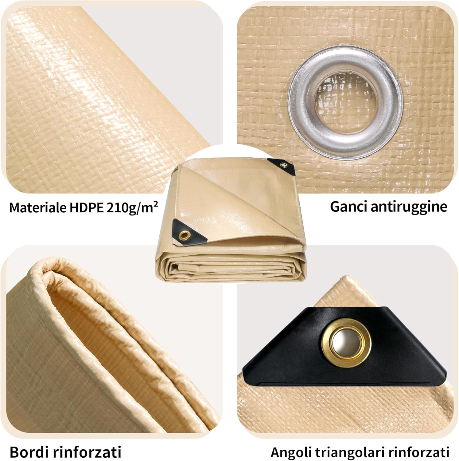 Detalle de COVALL Telo Impermeabile Esterno 210 g/m² da 4x6 m con occhielli rinforzati e protezione UV