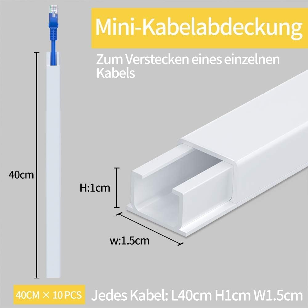 Thumbnail 2 de kinkaivy Selbstklebender Mini Kabelkanal Weiß, 4 m Gesamtlänge – abreißbar, 15×10 mm