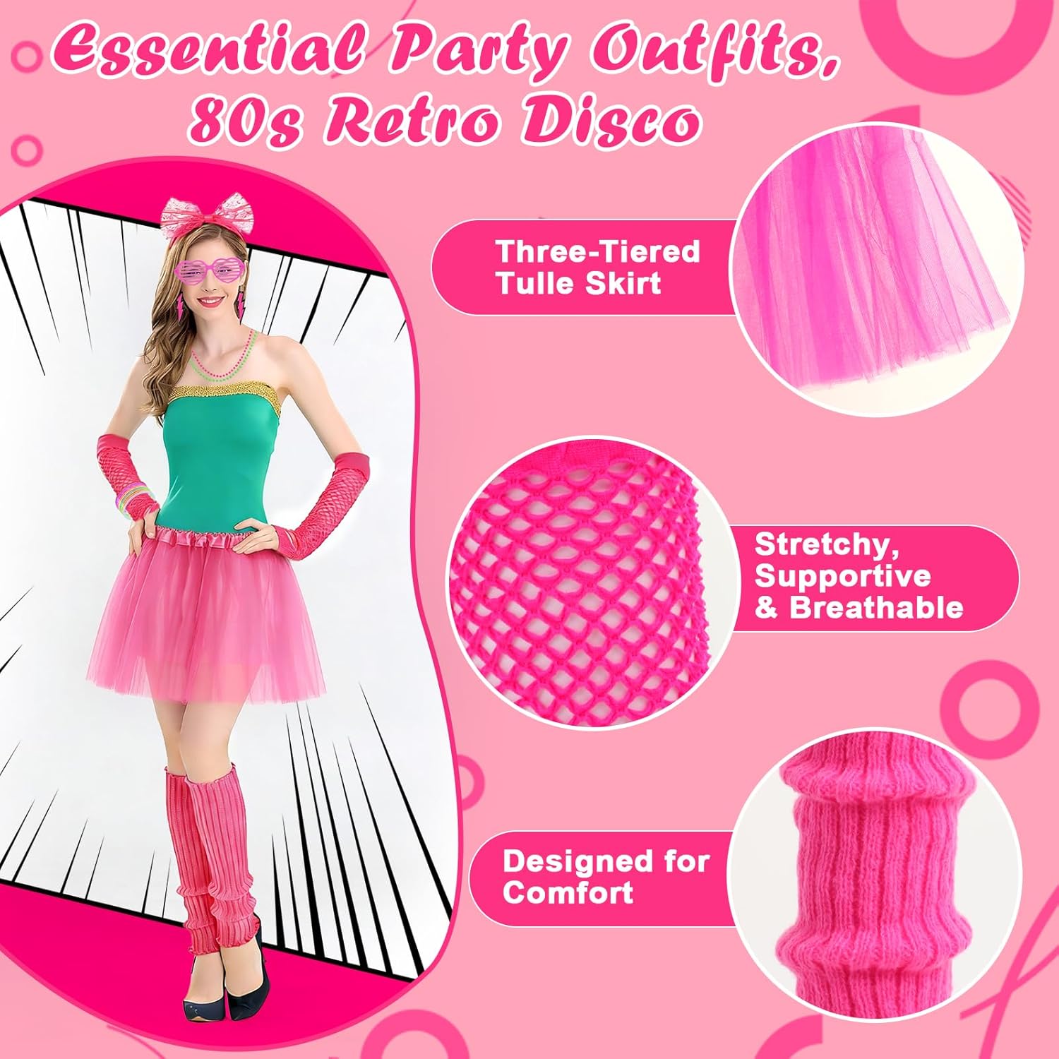 Thumbnail 2 de 80s Fancy Dress for Women: 21-Piece Retro Costume Accessories Set