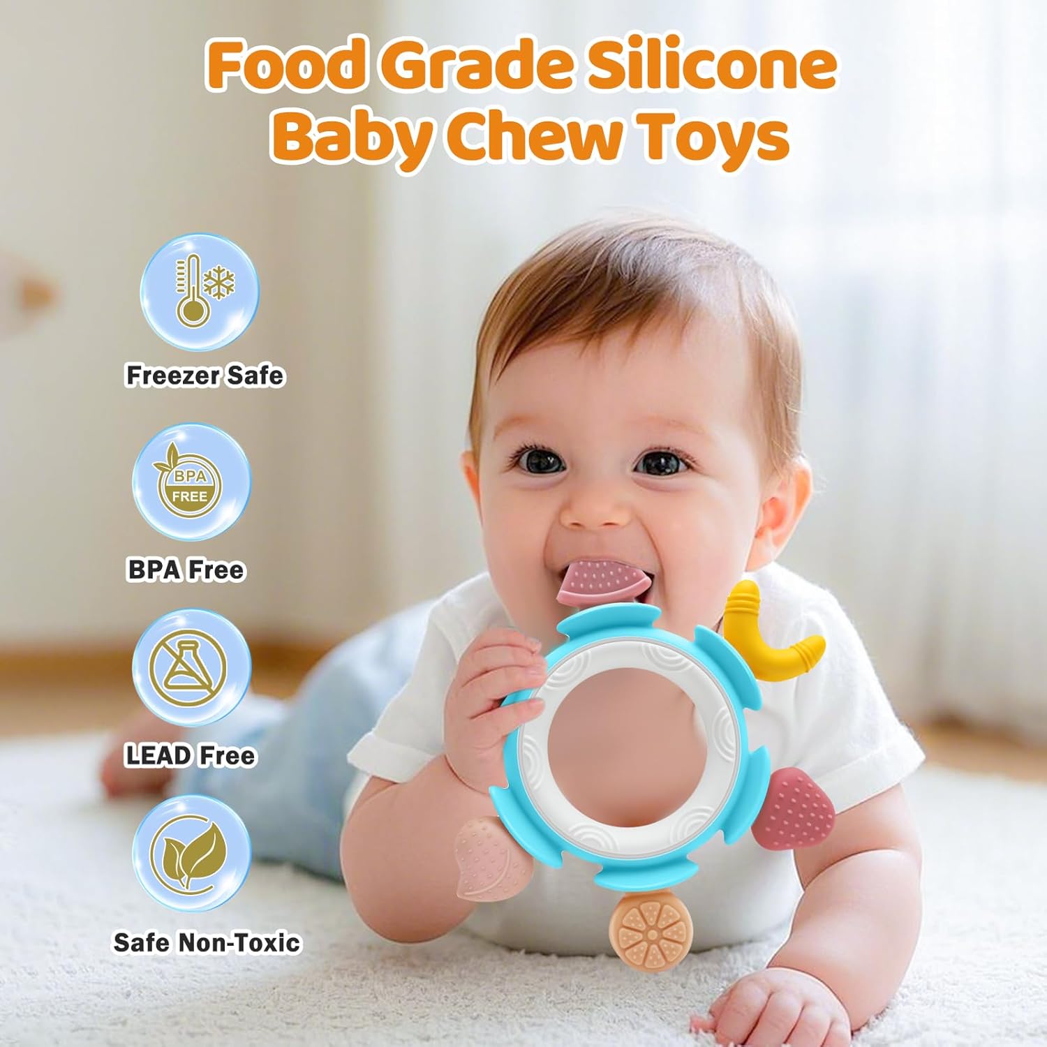 Thumbnail 4 de AiTuiTui Grignoteuse en silicone forme fruit avec anneau facile à saisir (bleu) – 0 à 36 mois