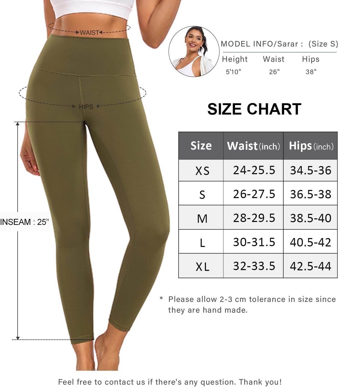 Detalle de wirarpa US-4661 Women's High-Waisted Yoga Leggings, 25", Buttery-Soft