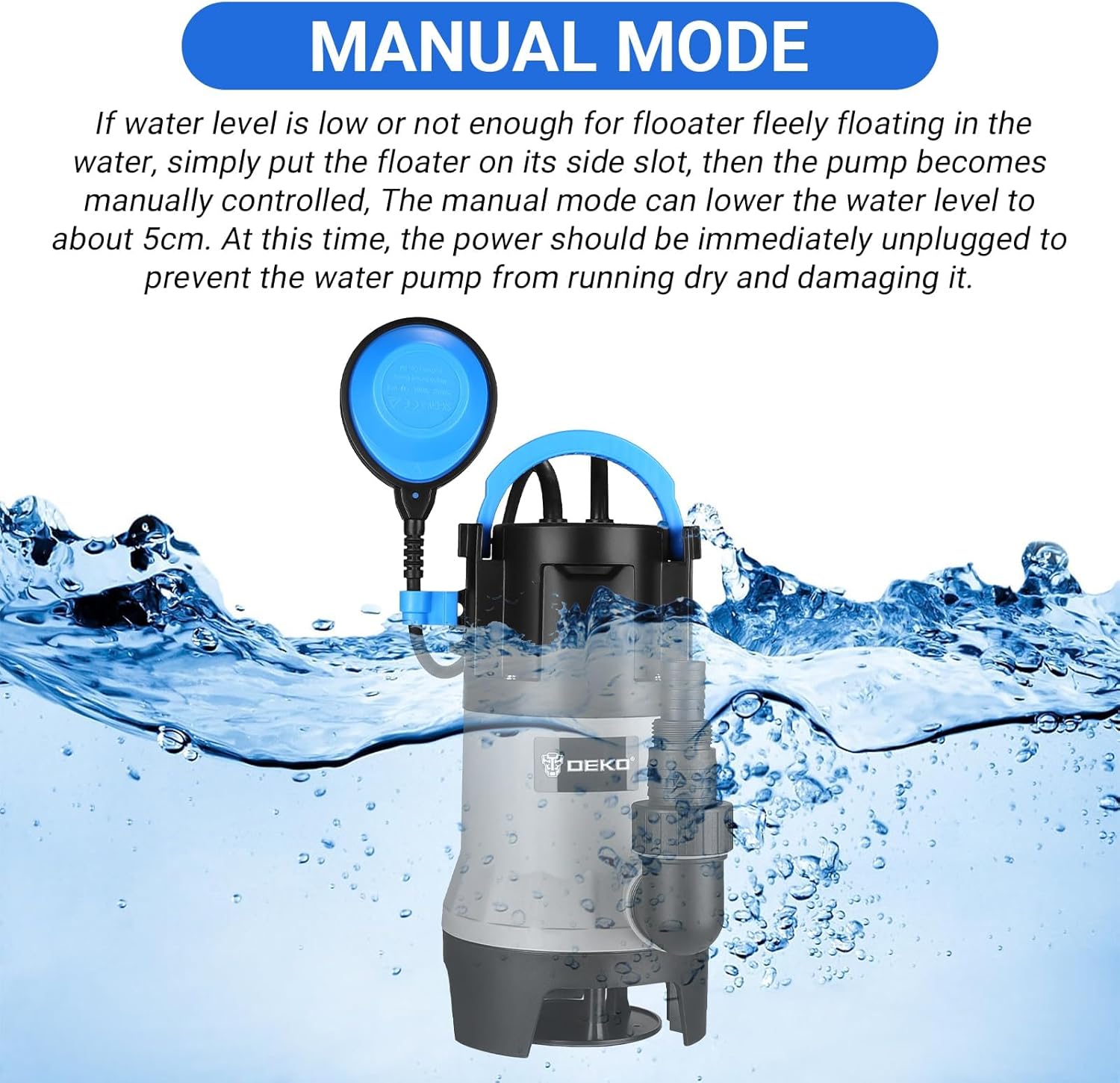 Detalle 2 de Pompa Sommersa DEKO 750W per Acque Sporche, Immersione fino a 7 m, 14000 L/h