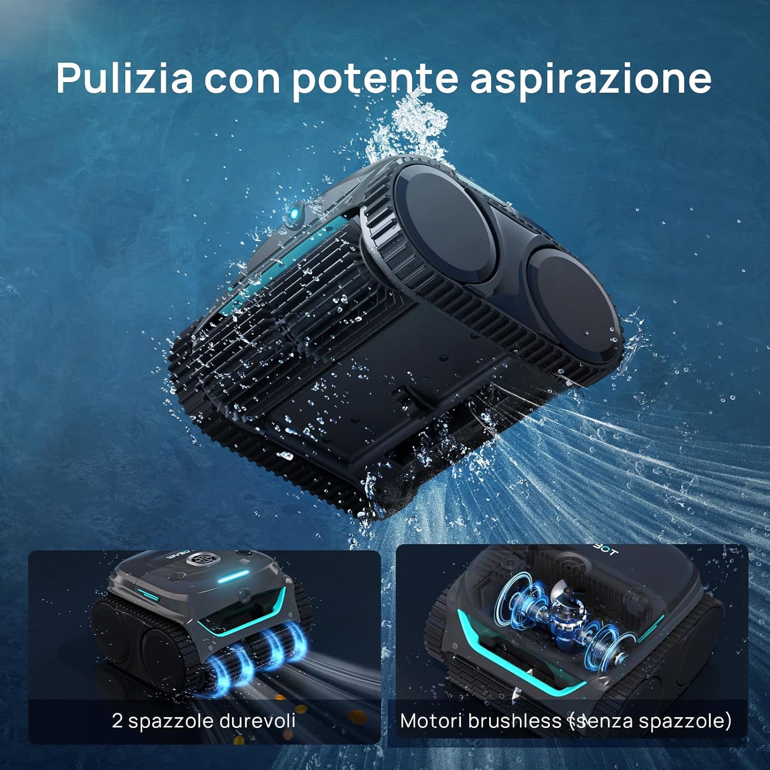 Detalle de WYBOT C2 Vision-A Wireless: Robot Piscina con Telecamera AI e Pulizia Completa per Piscine Fuori Terra