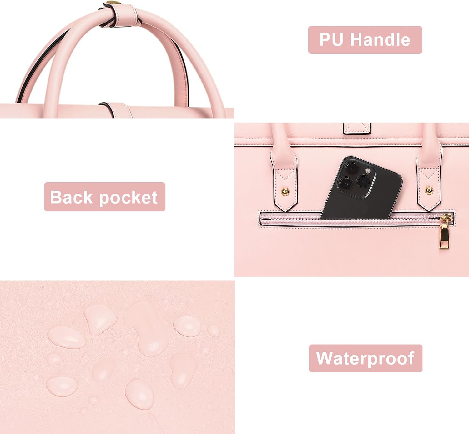 Thumbnail 4 de MOSISO Laptoptasche Damen 17–17,3 Zoll aus PU-Leder – flexibel als Schultertasche, Handtasche oder Rucksack (Rosa)