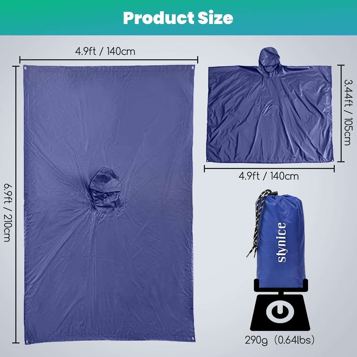 Thumbnail 6 de Stynice leicht wasserdichtes Regenponcho für Herren & Damen – faltbare Outdoor-3in1- Regenjacke (Kapuze, 290 g)