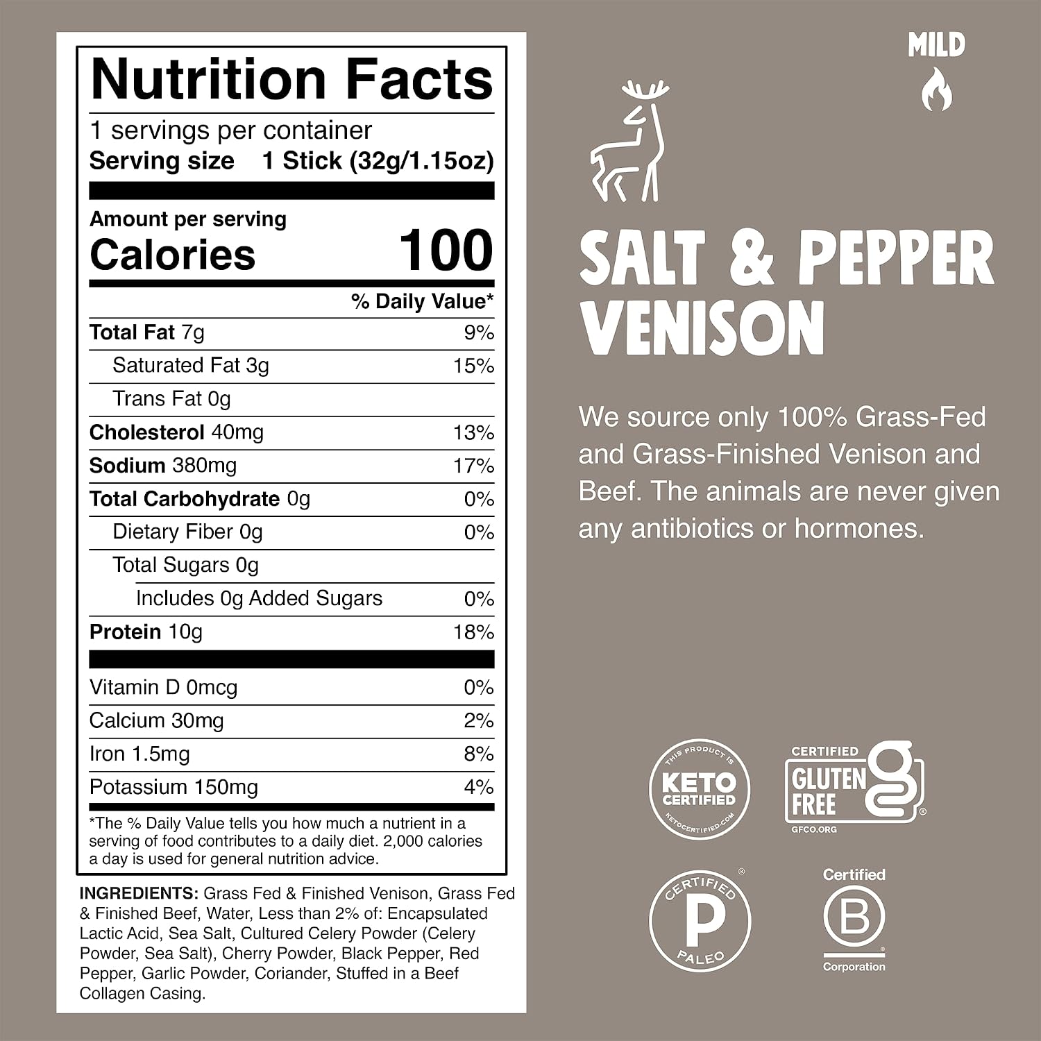 Thumbnail 1 de Chomps Salt & Pepper Venison Jerky Sticks, 10-Count, 10g Protein, Zero Sugar