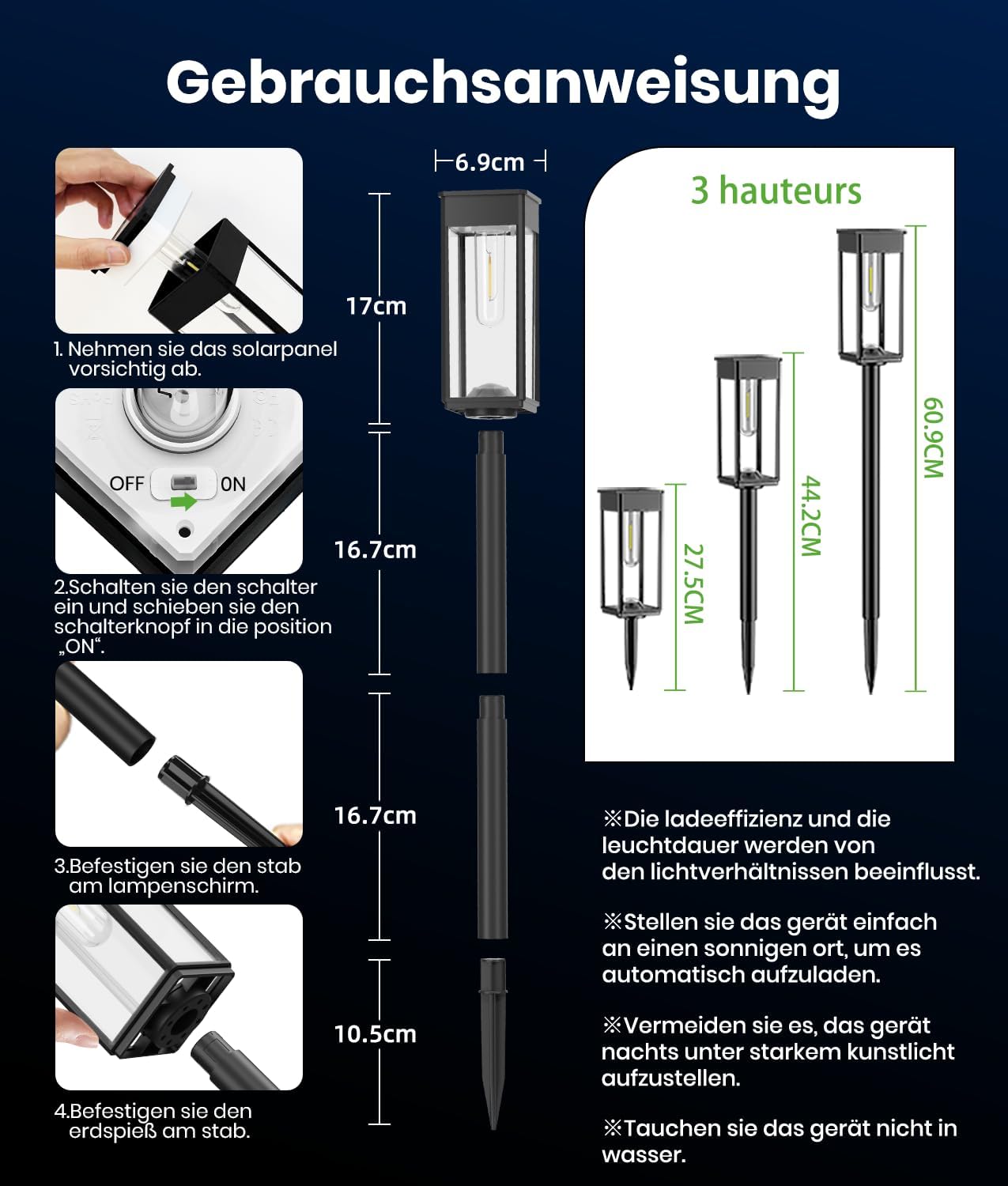 Thumbnail 6 de BITPOTT Solarlampen für Außen Garten – 6er-Set IP65, warmweißes Licht für Terrasse & Wege