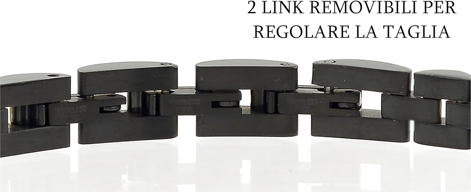 Detalle de 10:10 Bracciale uomo in acciaio inox con trattamento PVD – 23 cm, regolabile, confezione regalo
