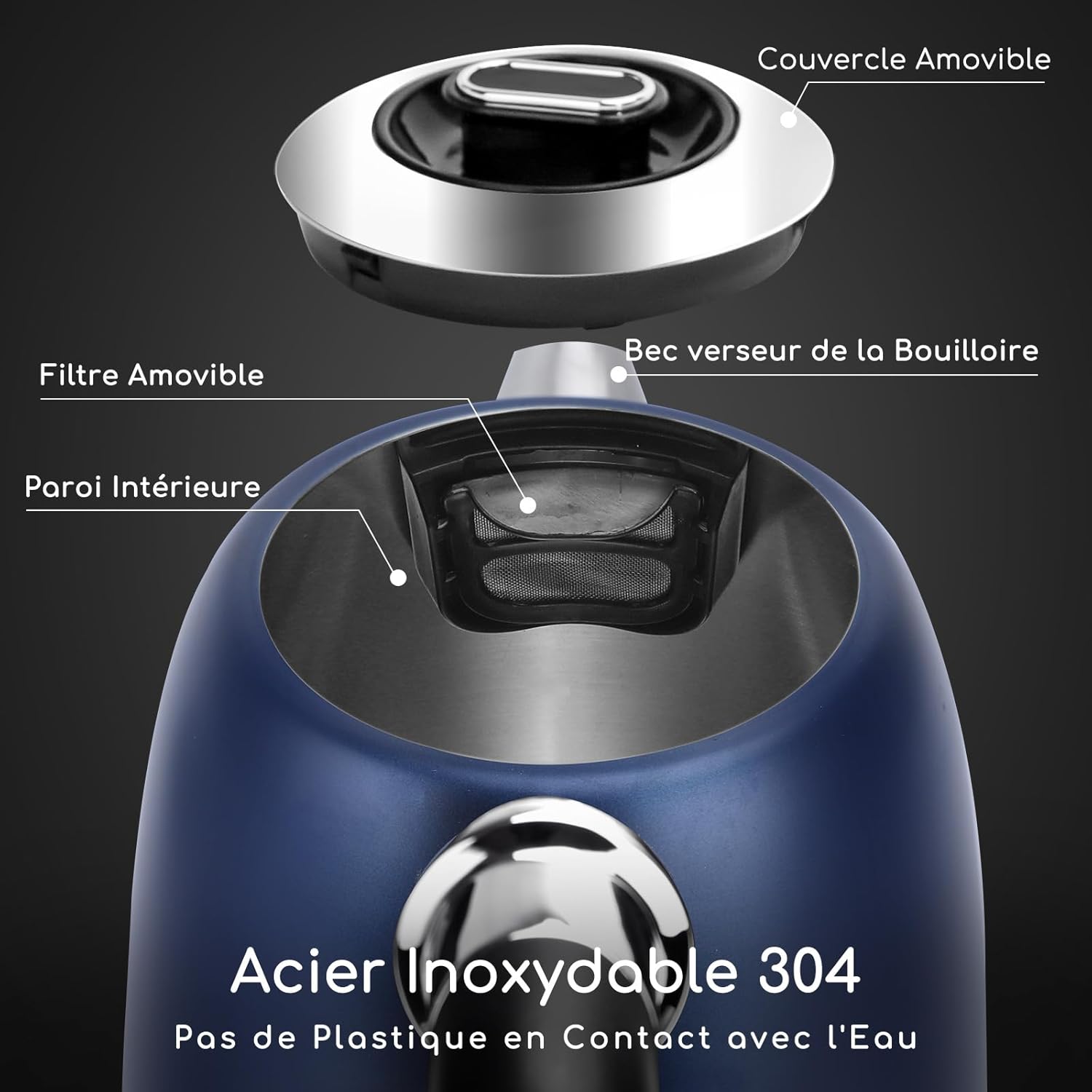 Thumbnail 4 de Aigostar bouilloire électrique à température réglable inox 1,7 L bleu foncé vintage