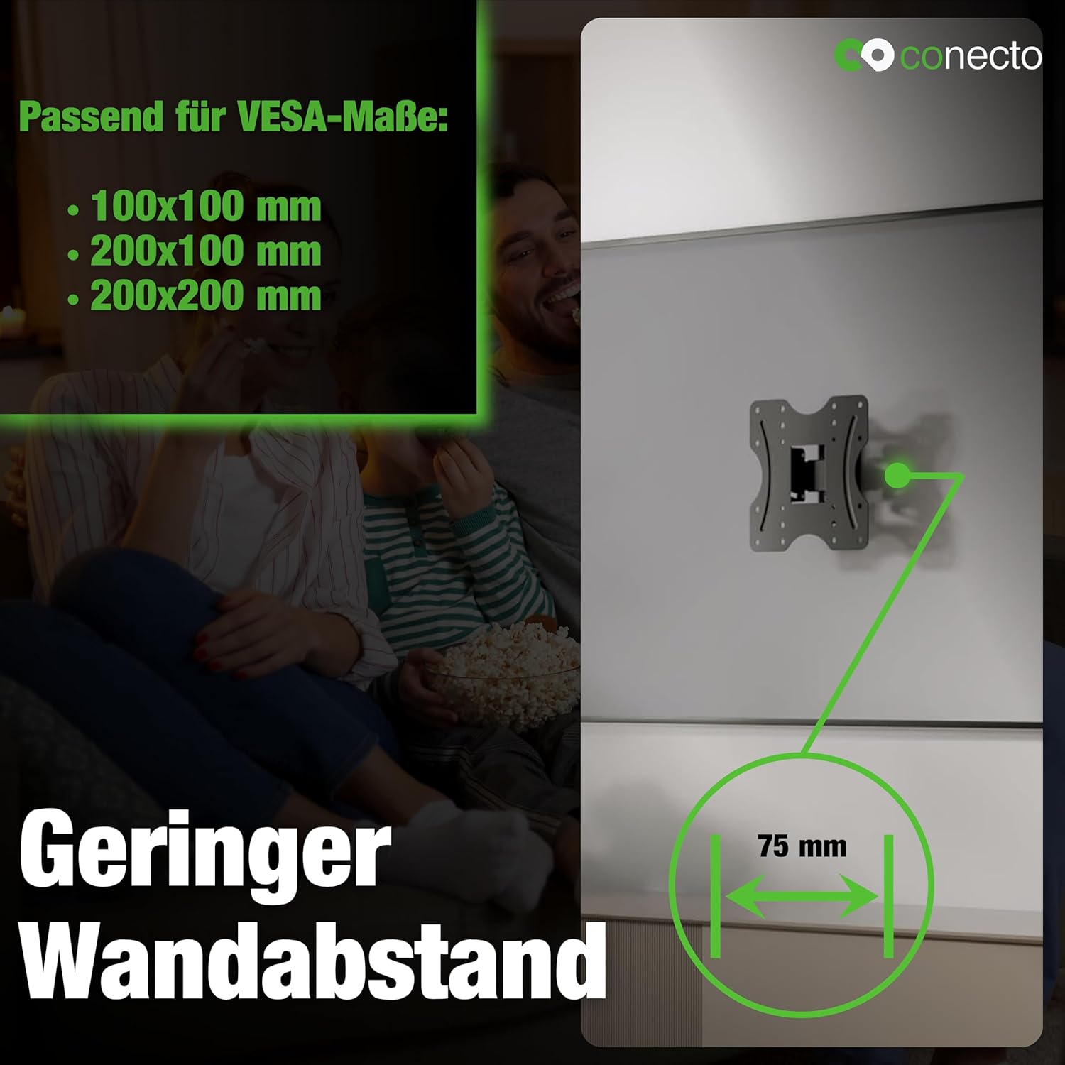 Thumbnail 2 de Support mural TV connecto universel inclinable et pivotant (VESA jusqu’à 200x200 mm), noir, 23–42 pouces