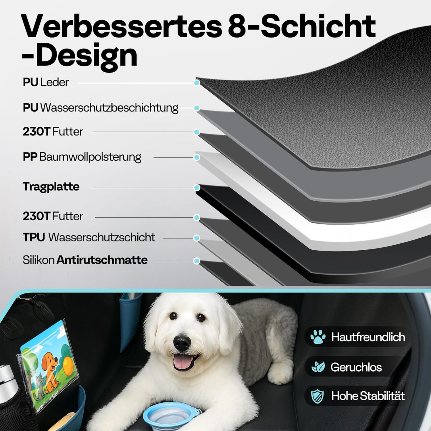 Thumbnail 6 de MellowMates Hundedecke für Auto Rückbank – stabiler Sitzbezug mit Harter Unterseite, Seitenschutz, Sichtfenster und wasserdichter, kratzfester Oberfläche
