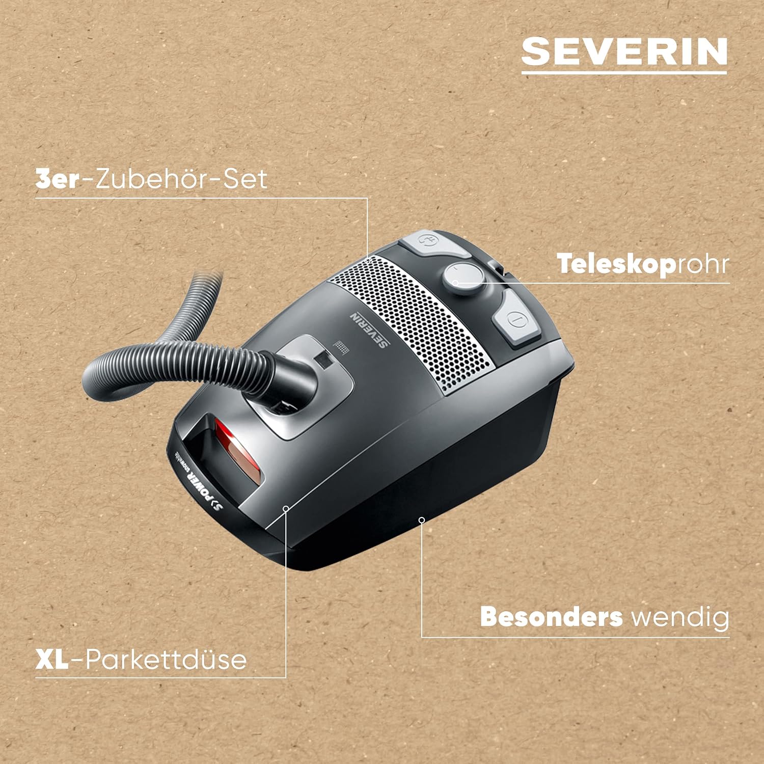 Thumbnail 1 de SEVERIN Bodenstaubsauger mit Beutel S'POWER BC 7045 – leise, stark und flexibel