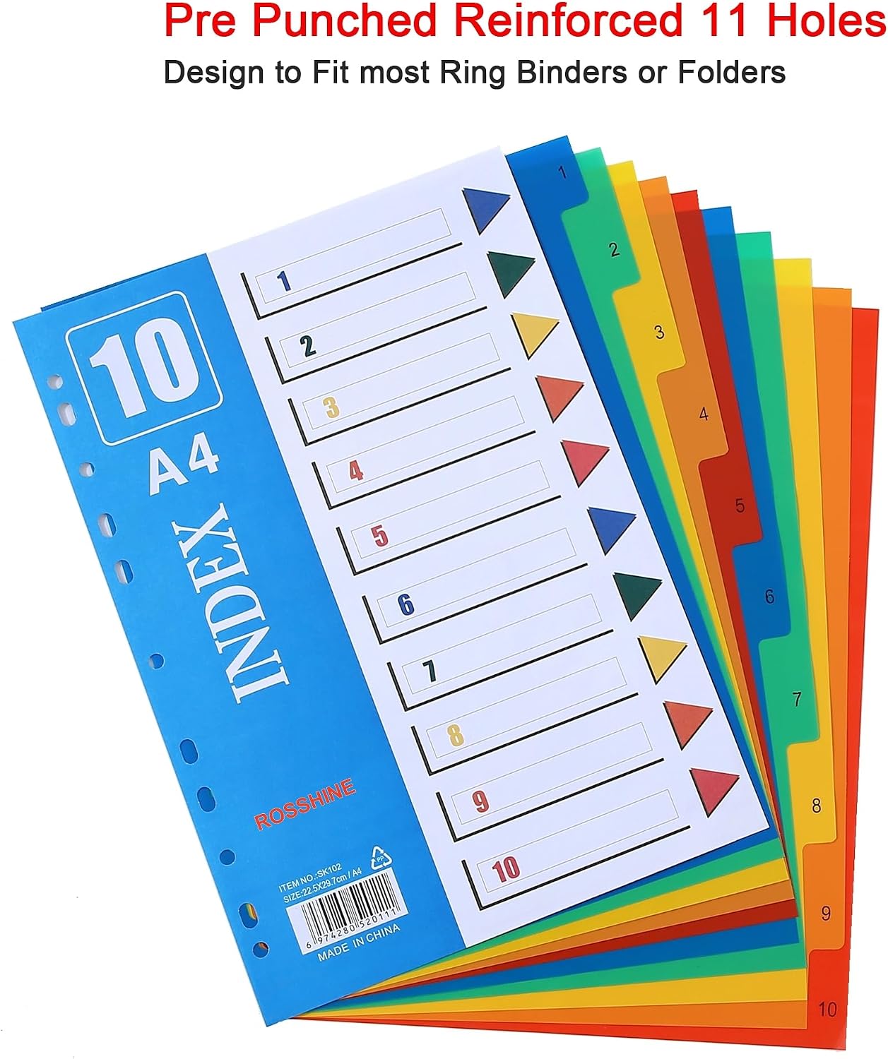 Detalle de 1-10 Part File Dividers A4 (12 Pack) PVC Plastic Dividers with 11-Hole Pre-Punched Index Tabs