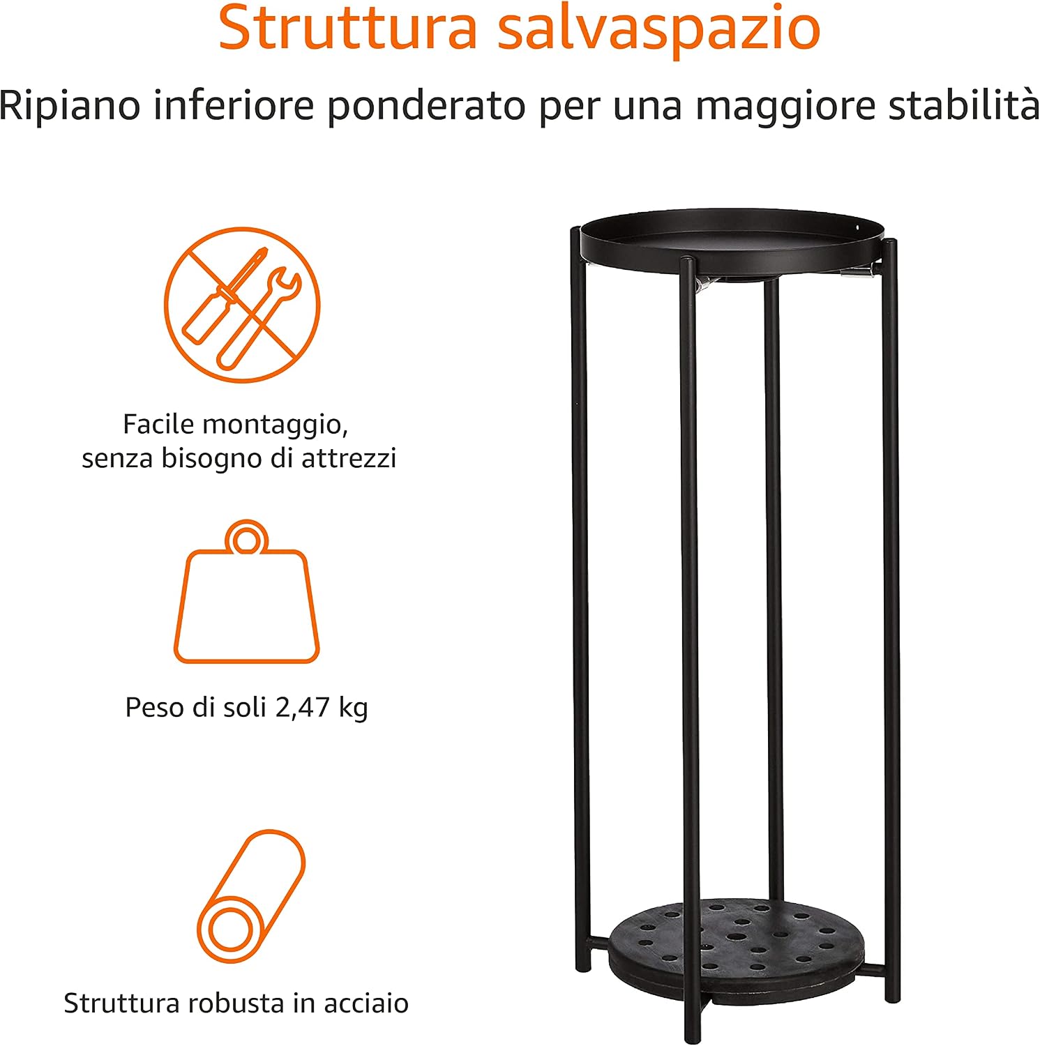Detalle de Amazon Basics Mobile per piante, Rotondo, nero – Supporto in metallo a due livelli per interni/esterni