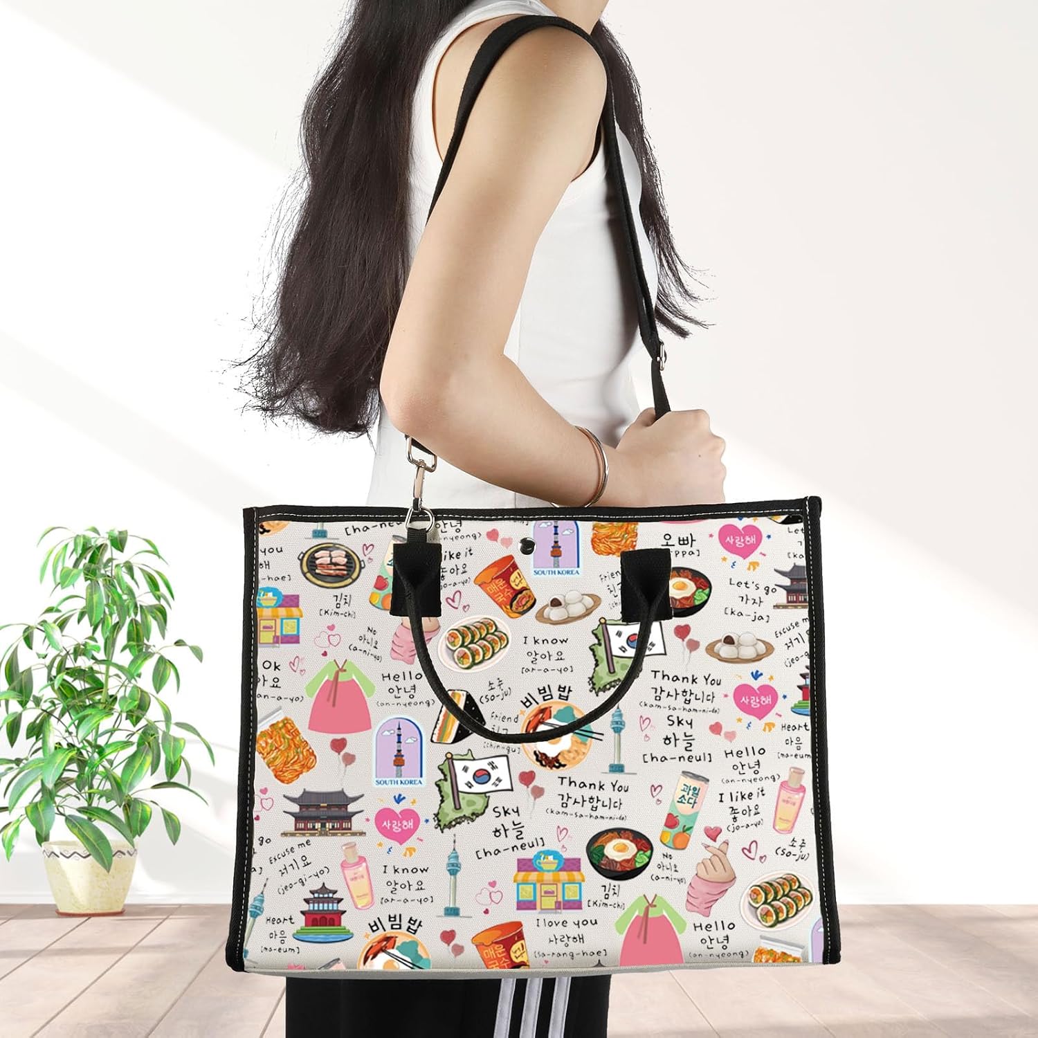 Detalle 2 de MYSOMY Korean Tote Bag — Seoul Shoulder Bag for Travel, K-Drama & K-Pop Fans