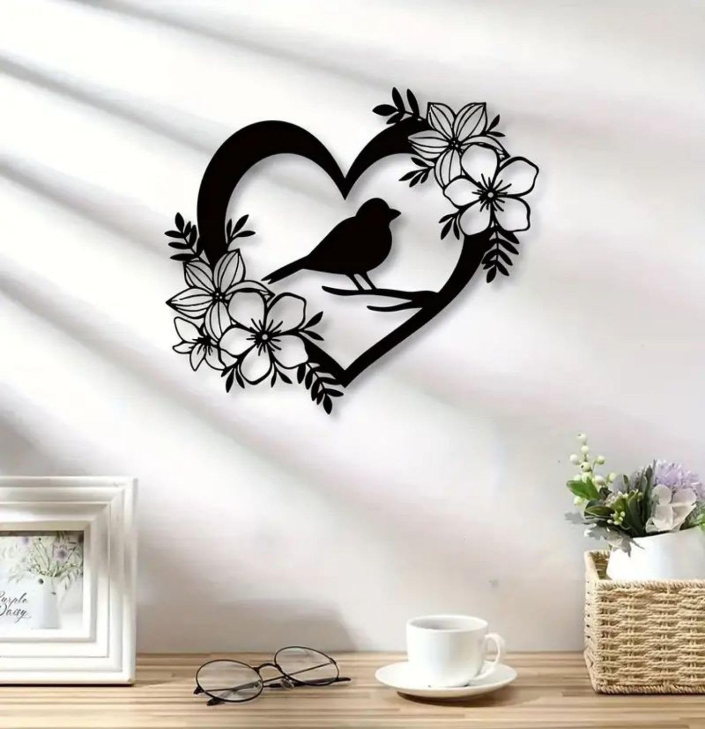 Detalle 2 de BGJJGT Metal Bird Wall Decor (Black), Heart-Shaped Garden Wall Art for Outdoor & Indoor Walls