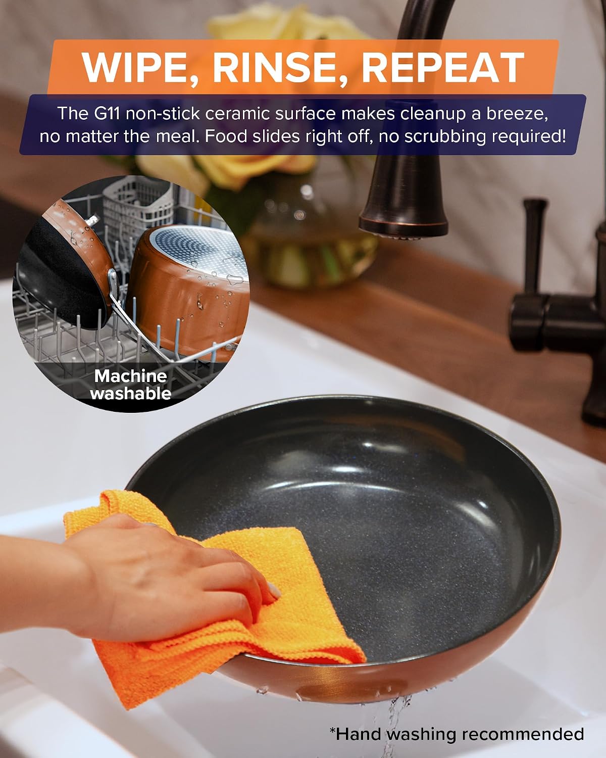 Thumbnail 6 de Nuwave Healthy G11 Non Stick Pots and Pans Set (G11-Pots and Pans) with Glass Lids, Copper