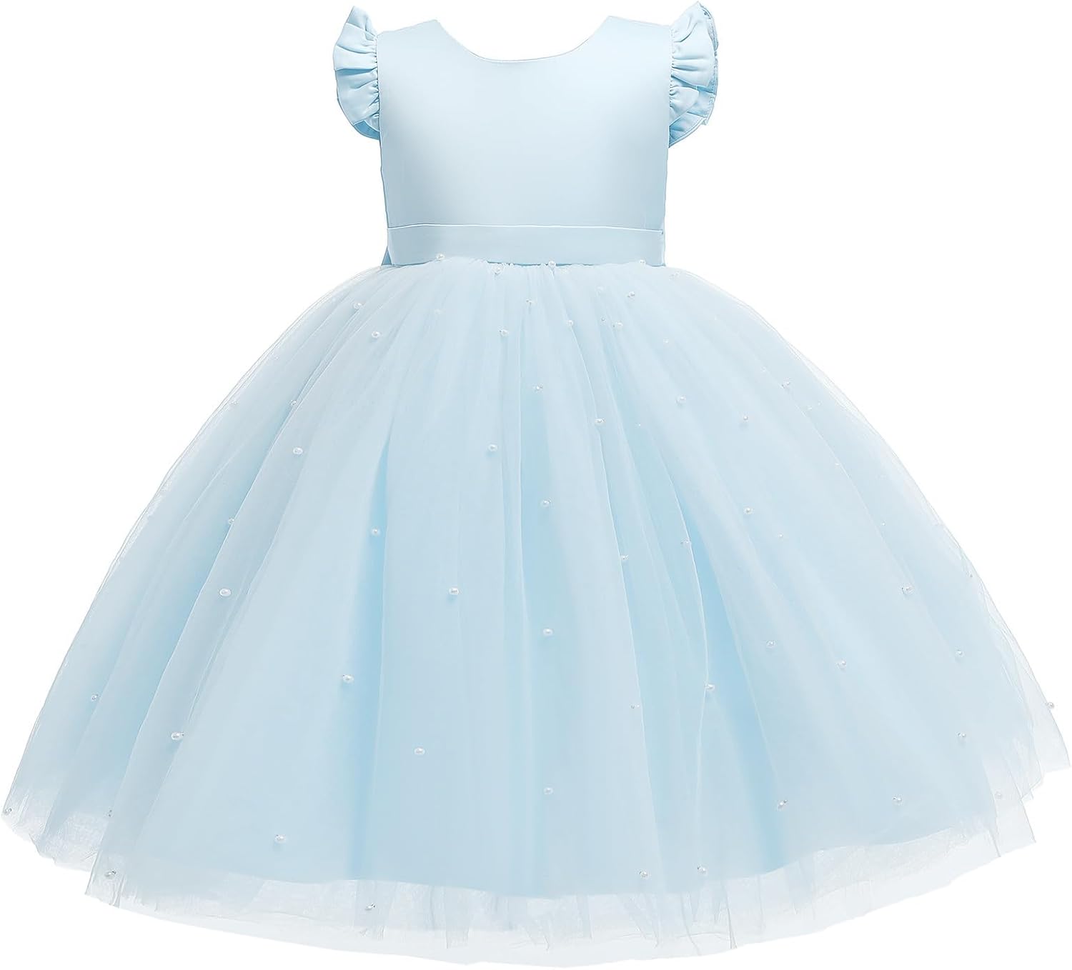 Thumbnail 4 de Robe de demoiselle d’honneur JiAmy sans manches en tulle (col en V, nœud papillon) pour filles 4 à 7 ans
