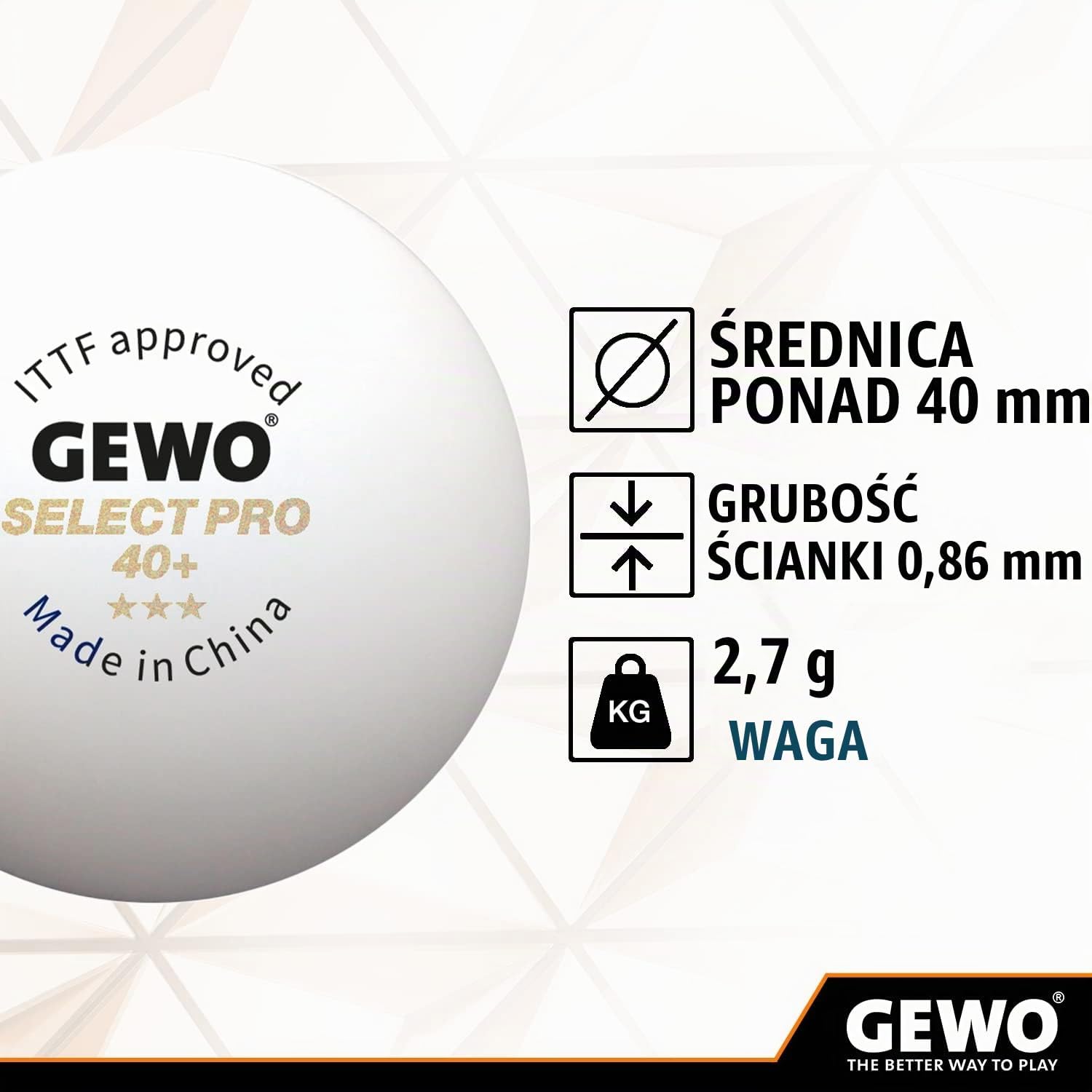 Thumbnail 2 de GEWO Ball Select Pro 40+ *** – piłka do tenisa stołowego ABS, biała, z atestem ITTF