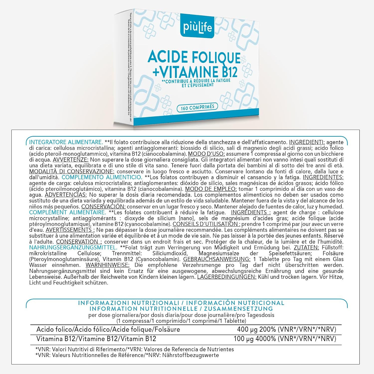 Thumbnail 6 de +LIFE Acide folique 400 µg avec B12 – 160 comprimés, 1 par jour